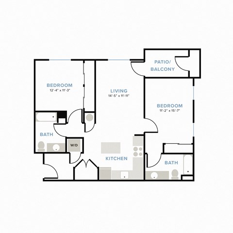 Floor plan for 2 beds, 2 baths, 1055 sqft